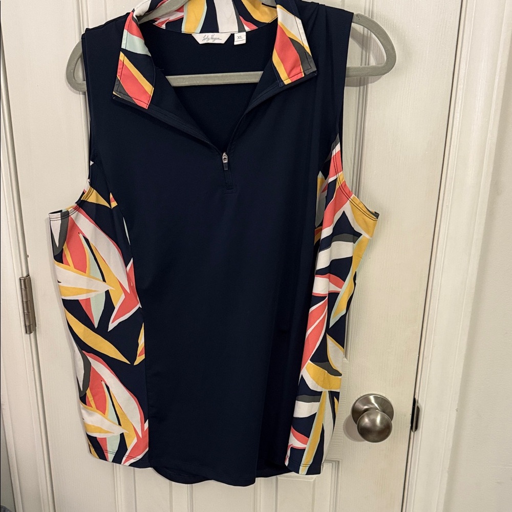 Lady Hagen Golf Set: Sleeveless Navy Top and Skirt with Multicolor Accents